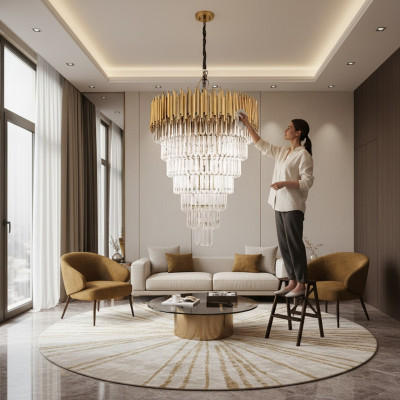 Lustre Lustre Plafonnier Lustre de luxe Lampe de plafond Crystal Or Cône