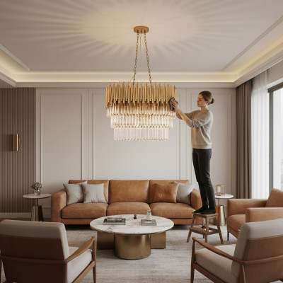 Luminaire Lampe de plafond Lustre Lustre de plafond luxueux en or cristal