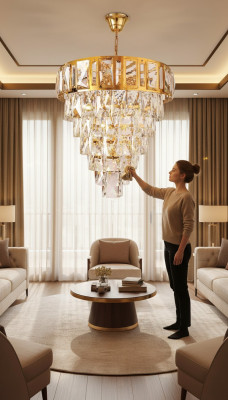 Lustre de plafond de luxe en or Chandelier Luminaire en cristal