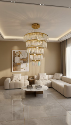 Lustre de plafond de lustre de lampe de cristal de luxe d'or de Lumière de plafond du lustre