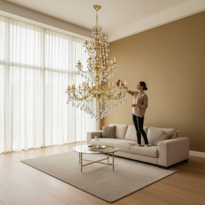 Lustre Lustre Plafonnier xxl Luxe Or Lampe de plafond en cristal