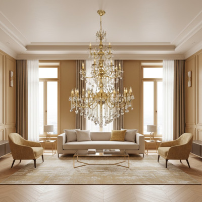 Lustre Lustre Plafonnier xxl Luxe Or Lampe de plafond en cristal
