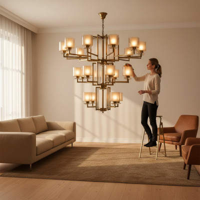 Plafonnier Lustre de luxe doré Lampe de plafond L=ustre en verre Moderne