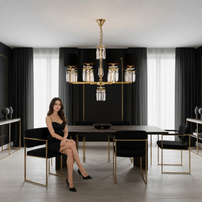 Lustre Lustre de plafond en or Lampe de plafond Lustre Cristal Noir