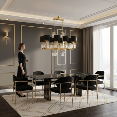 Plafonnier Lustre Or Lampe de plafond Lustre Cristal Noir