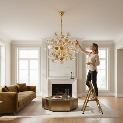 Lustre Lustre Plafonnier en Or Lampe de plafond en Cristal Moderne