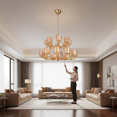 Lustre de plafond doré Suspension Lumière Plafonnier Lustre Verre Moderne neuf