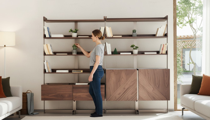 Vitrine moderne Mobilier de salon Étagère sur pied en bois massif Meubles Marron Étagères