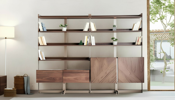 Vitrine moderne Mobilier de salon Étagère sur pied en bois massif Meubles Marron Étagères