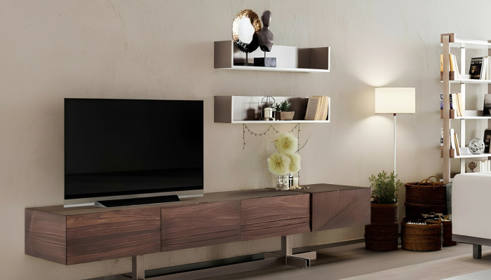Moderne, élégante armoire TV fabriquée en bois de haute qualité et durable.