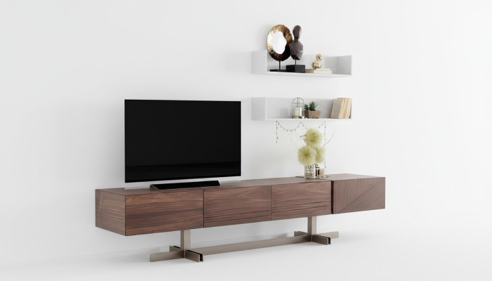 Moderne, élégante armoire TV fabriquée en bois de haute qualité et durable.