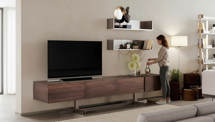 Armoire TV luxueuse de style moderne fabriquée en bois durable.