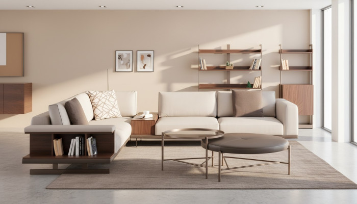 Canapé d'angle beige moderne de luxe en tissu canapé en forme de L Canapés Meubles de salon