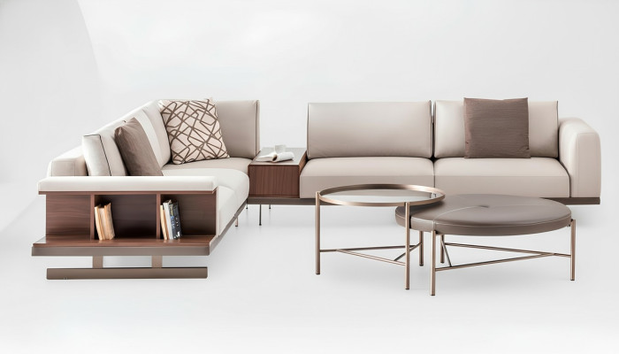Canapé d'angle beige moderne de luxe en tissu canapé en forme de L Canapés Meubles de salon