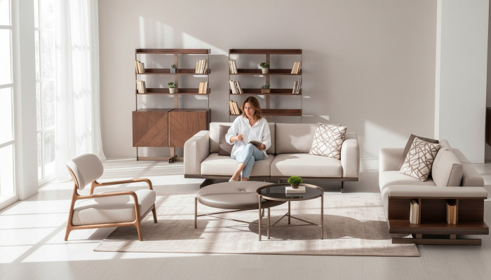 Ensemble de canapé moderne, meuble de luxe, tissu d'ameublement, canapé gris moderne