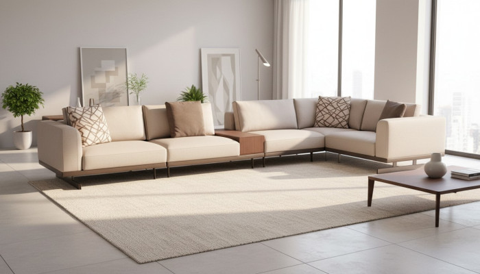 Grand canapé d'angle en tissu Mobilier canapés en forme de L canapés canapés beige dans le salon