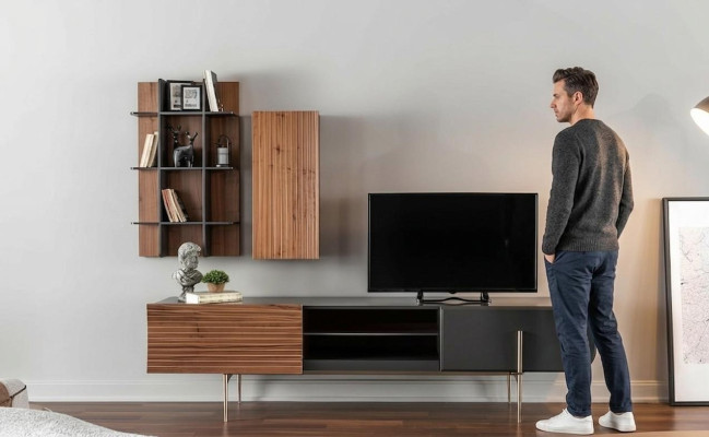Meuble TV bas buffet TV étagères buffet bois moderne brun salon