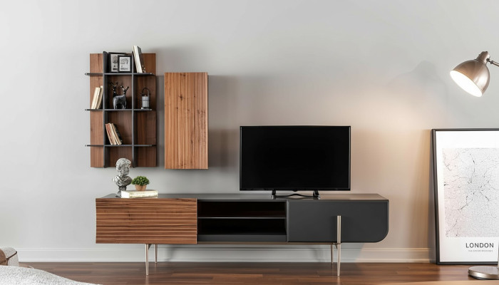 Meuble TV bas buffet TV étagères buffet bois moderne brun salon