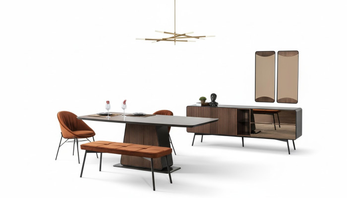 Coin repas Ensemble de salle à manger Salle à manger Table Chaises Buffet 9 pièces Bois Marron