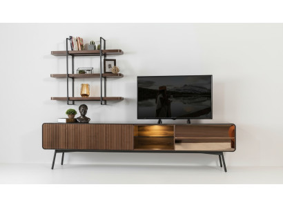 Meuble TV bas télévision étagères buffet salle de séjour en bois brun moderne
