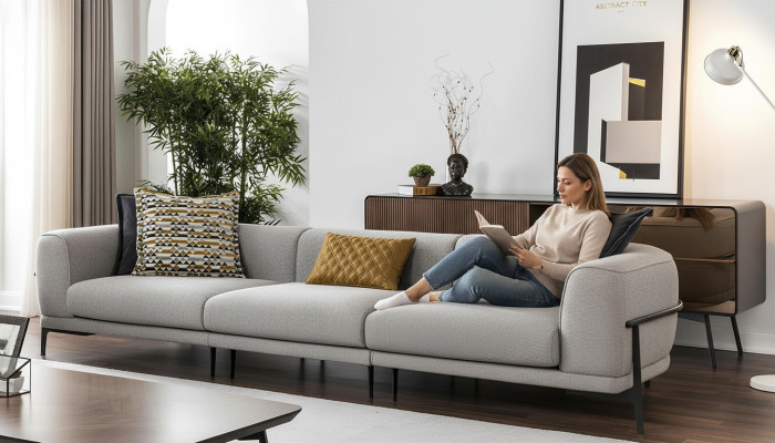 Canapé trois places Canapé en tissu 3 places Canapés Modernes Gris Tissu Canapé Nouveau