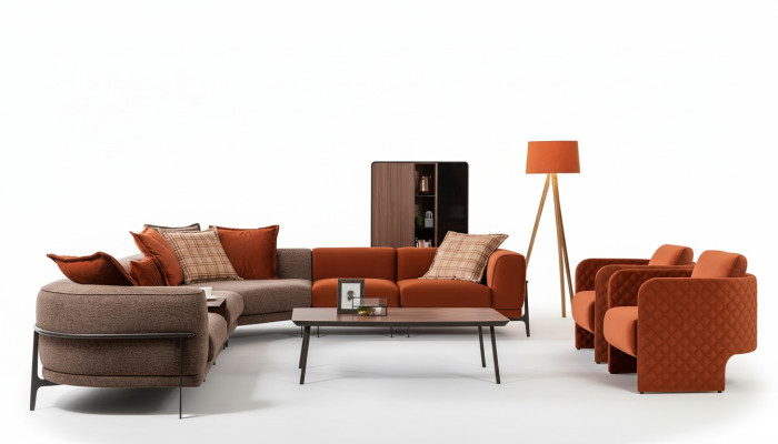 Canapé d'angle moderne en tissu de forme L avec acier inoxydable, nouveau mobilier de salon