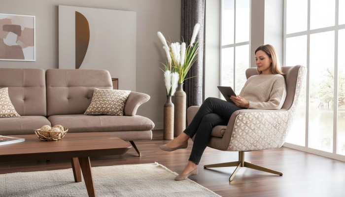 Moderne Sessel Flügelsessel Luxus Cocktailsessel beige Kunstleder neu