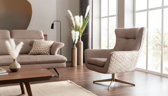 Moderne Sessel Flügelsessel Luxus Cocktailsessel beige Kunstleder neu