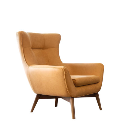 Fauteuil Wing Chair Fauteuil Cocktail 1 place Design moderne Imitation cuir Jaune