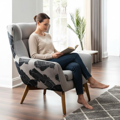 Fauteuil aile Fauteuil cocktail Banquette Design moderne Siège en tissu gris