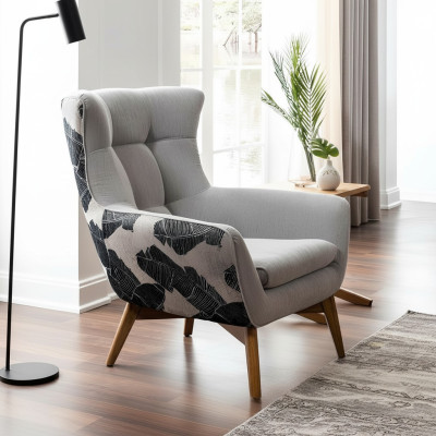 Fauteuil aile Fauteuil cocktail Banquette Design moderne Siège en tissu gris