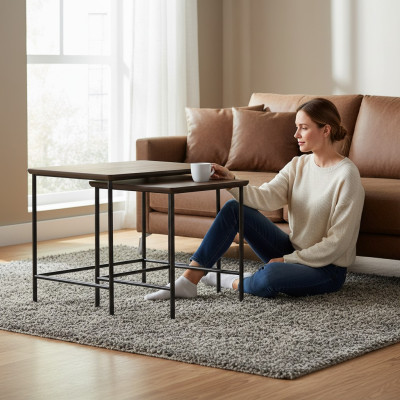 Tables d'appoint de luxe Table basse moderne Ensemble complet en bois brun neuf