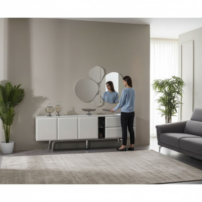 Buffet avec miroir Commode Blanche Console Table Moderne Ensemble en Bois