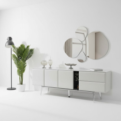 Buffet avec miroir Commode Blanche Console Table Moderne Ensemble en Bois