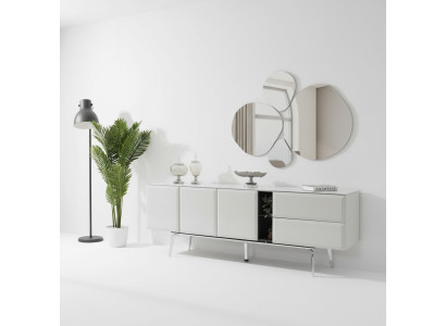 Buffet avec miroir Commode Blanche Console Table Moderne Ensemble en Bois