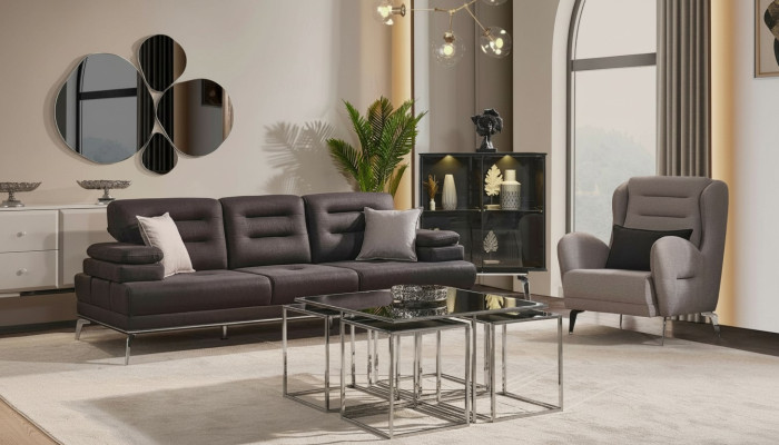 Ensemble de canapés 3 places Fauteuil Tissu Noir Moderne