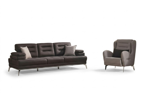 Ensemble de canapés 3 places Fauteuil Tissu Noir Moderne