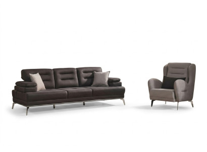 Ensemble de canapés 3 places Fauteuil Tissu Noir Moderne