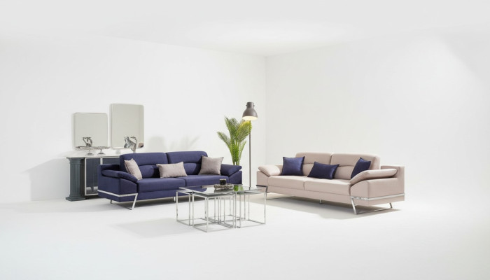 Three Seater Suite Sofa set 33 Seater Fabric Luxury Blue Set Sets Trois canapés en tissu de luxe bleu à deux places, ensemble de 33 pièces.