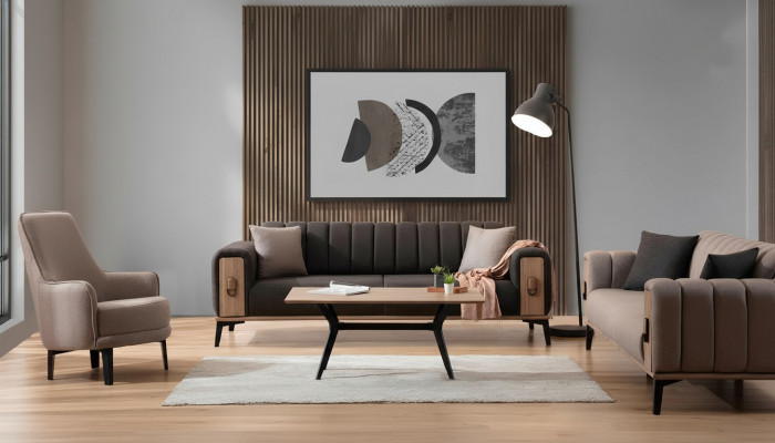 Ensemble de canapé moderne composé d'un canapé trois places et d'un fauteuil en tissu, canapés de luxe dans un ensemble de mobilier.