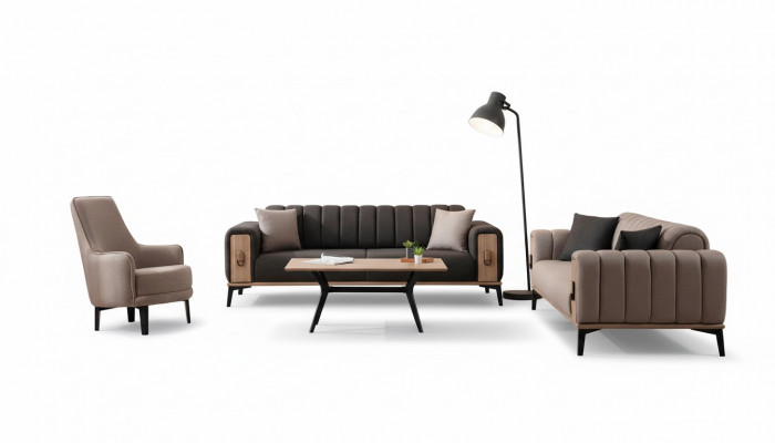 Ensemble de canapé moderne composé d'un canapé trois places et d'un fauteuil en tissu, canapés de luxe dans un ensemble de mobilier.