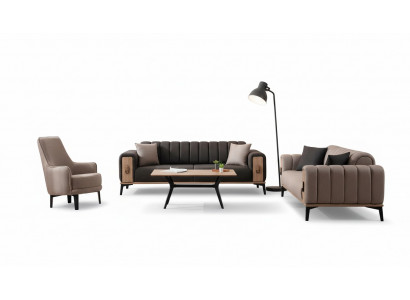 Ensemble de canapé moderne composé d'un canapé trois places et d'un fauteuil en tissu, canapés de luxe dans un ensemble de mobilier.