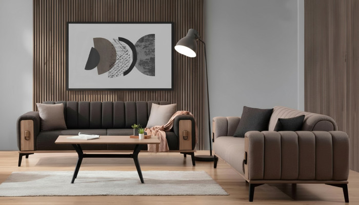 Canapé marron ensemble 2x luxe trois places canapés en bois cadre