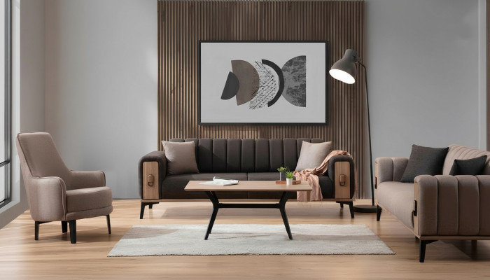 Ensemble de canapé marron trois places fauteuil simple fauteuil meubles rembourrés canapé en tissu