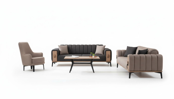 Ensemble de canapé marron trois places fauteuil simple fauteuil meubles rembourrés canapé en tissu