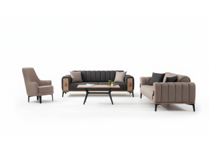 Ensemble de canapé marron trois places fauteuil simple fauteuil meubles rembourrés canapé en tissu