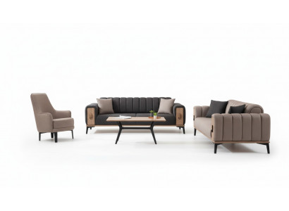 Ensemble de canapé marron trois places fauteuil simple fauteuil meubles rembourrés canapé en tissu