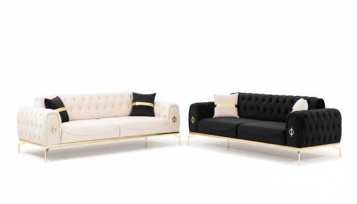 Ensemble de canapés de luxe Chesterfield Groupe de sièges à trois places Noir 3+3 places