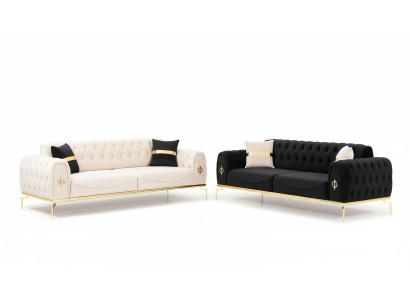 Ensemble de canapés de luxe Chesterfield Groupe de sièges à trois places Noir 3+3 places