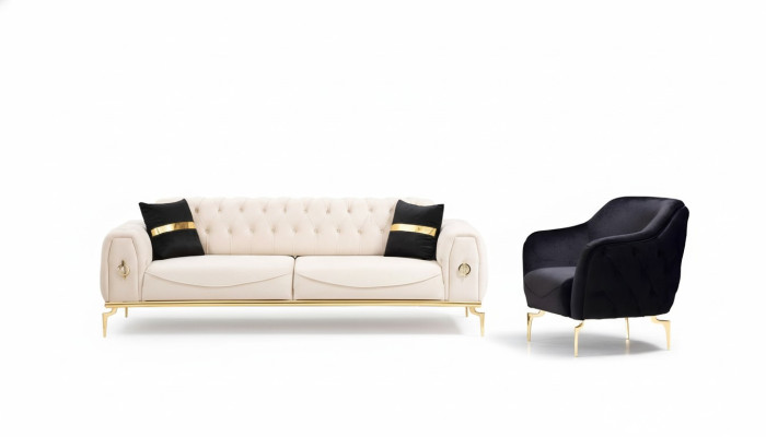 Canapé en acier inoxydable de luxe Chesterfield, ensemble de canapés trois places.